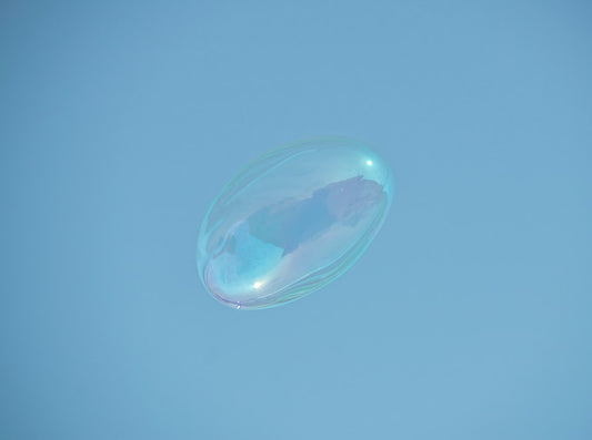 A translucent bubble floating against a soft blue background, symbolizing the delicate care needed for blue powder isopods.