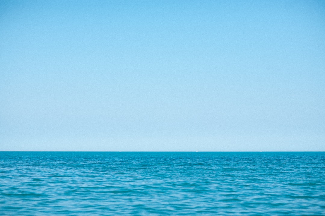 Ocean scene with clear blue sky and water, evoking the color of powder blue isopods. Ideal habitat mimicry for isopod care.