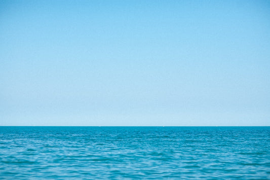 Ocean scene with clear blue sky and water, evoking the color of powder blue isopods. Ideal habitat mimicry for isopod care.